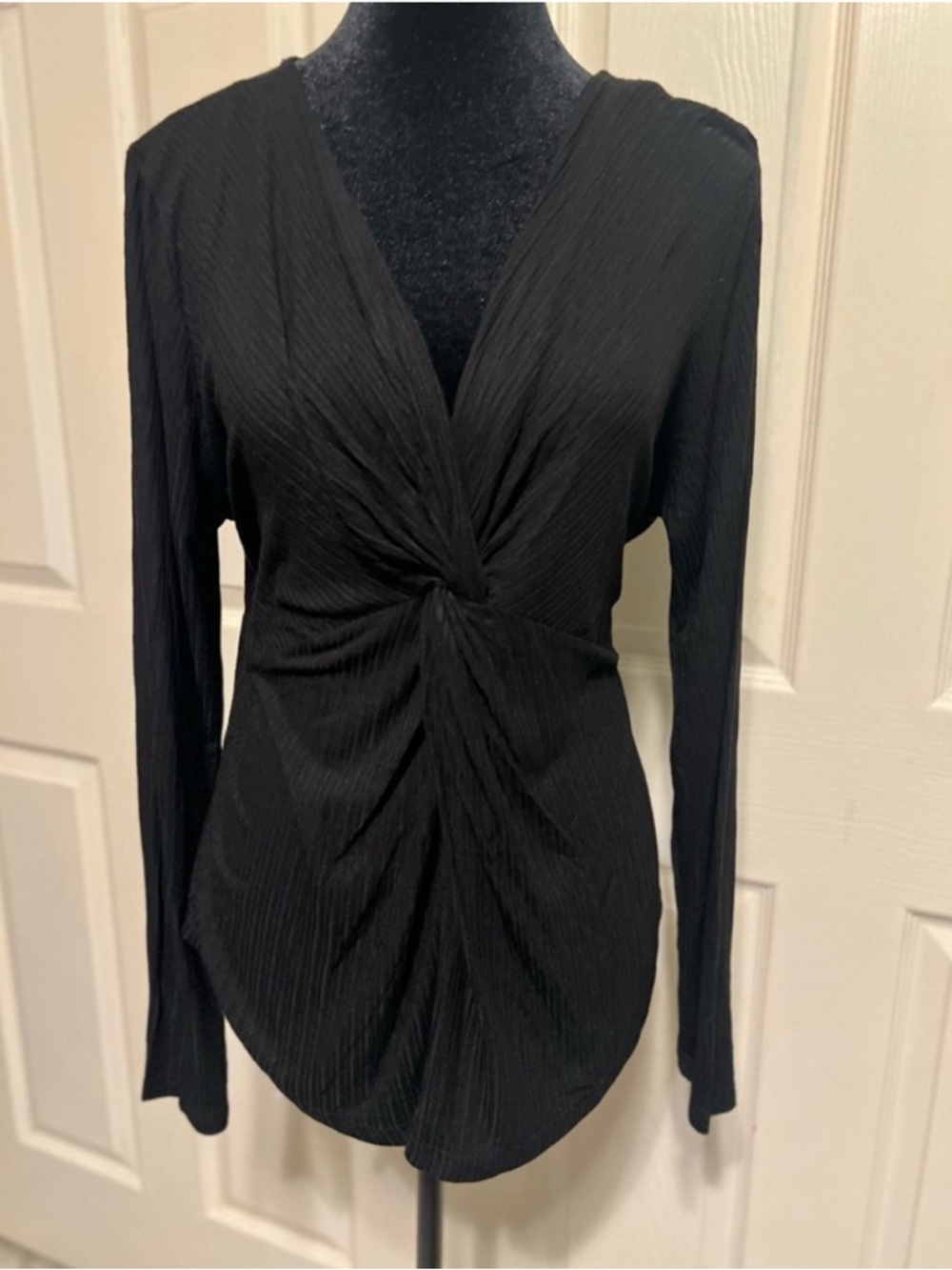Nordstrom Black Long-Sleeve Twist-Front Blouse